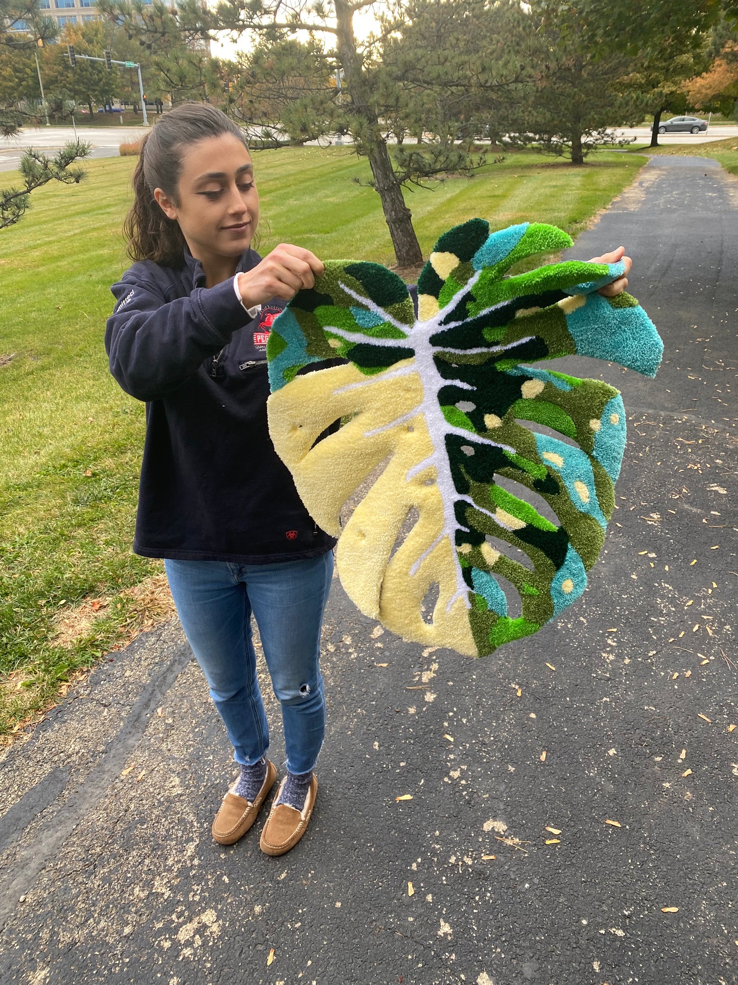 Variegated Monstera Leaf Rug